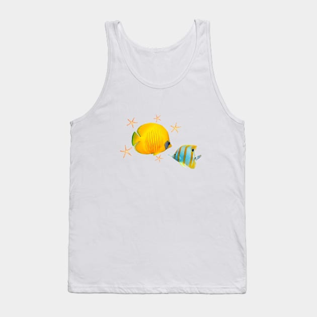 Charming Butterflyfish And Starfish Tank Top by HurmerintaArt